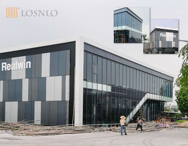 樓上樓高端門(mén)窗-江門(mén)某不銹鋼公司玻璃、鋁板幕墻工程案例